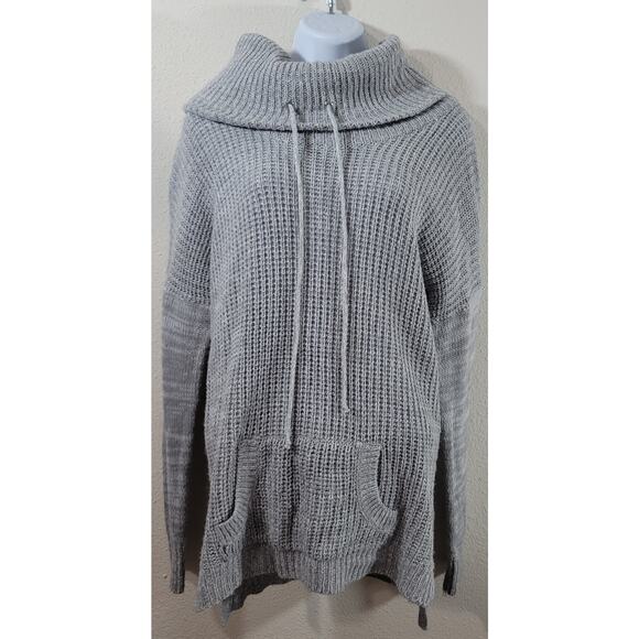 Planet Gold Gray Waffle Knit Drawstring Cowl Neck Sweater Large Lightweight Soft - Picture 1 of 5
